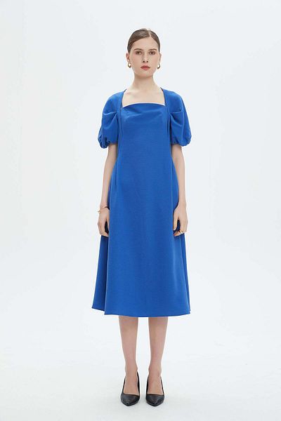 Nichii Women's Short Sleeve Midi Dress with Waist Tie