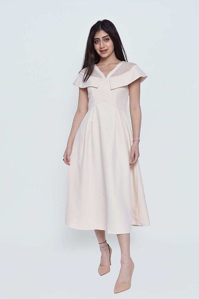 Nichii Short Sleeve Butterfly Midi Dress with Seven Neckline