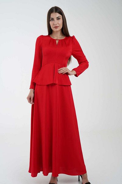 Nichii Women's Solid Maxi Dress with Waist Detail and Long Sleeves