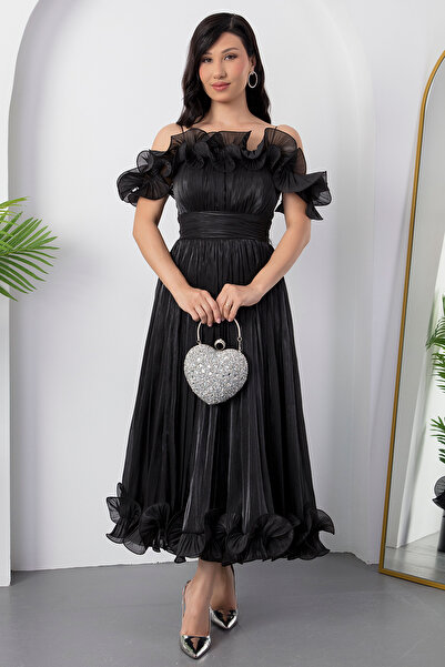 PULLIMM Kalp Yaka Göğüs Ve Eteği Fırfırlı Abiye Elbise BAL139