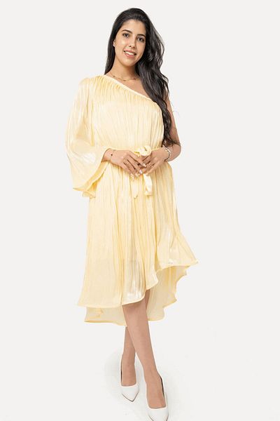 Nichii Women's One-Shoulder Ruffled Midi Dress