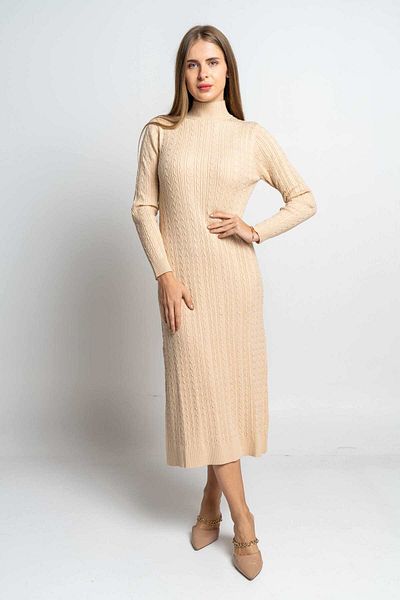 Nichii Women's High Neck Long Sleeve Braided Midi Dress