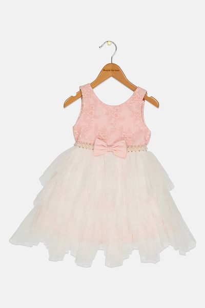 American Princess Toddlers Girl Textured Partywear Dress, Multicolor