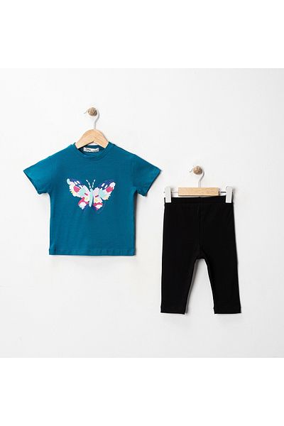 MK Mukko Kids Girls' Butterfly Printed Basic Seasonal/Summer Leggings T-Shirt Bottom Top Set
