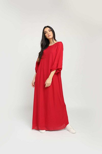 Nichii Solid Maxi Dress with 3/4 Sleeves and Round Neck
