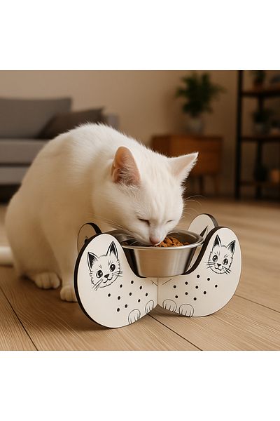 EMSE Cat Dog Food Bowl Wooden and Steel Healthy