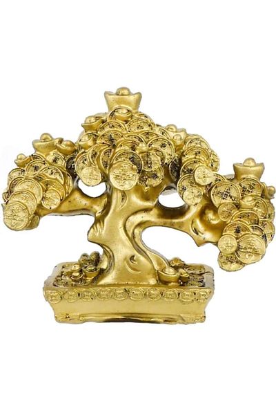BLA BLA FOAM Feng Shui Statue Money Tree, Prosperity with Chinese Coins and Nuggets - 11cm