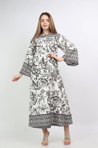 Nichii Long Floral Print Dress with Wide Long Sleeves