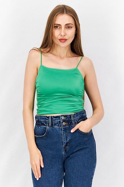 Sinsay Women Square Neck Sleeveless Shirred Top, Green