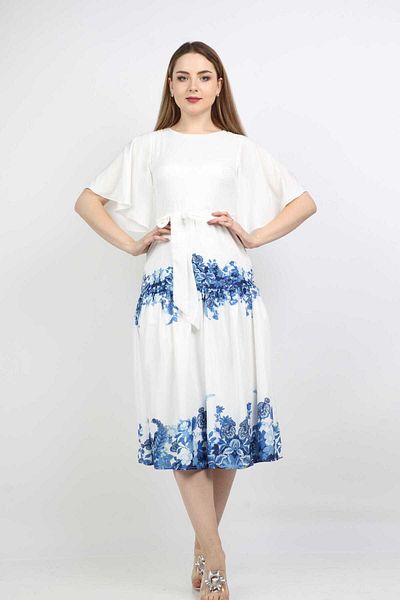 Nichii Girls' Floral Midi Dress with Front Tie and Short Butterfly Sleeves