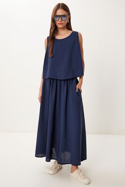Lovelyİstanbul Modal Blouse Skirt Suit Lmc0060 Dark Blue 36