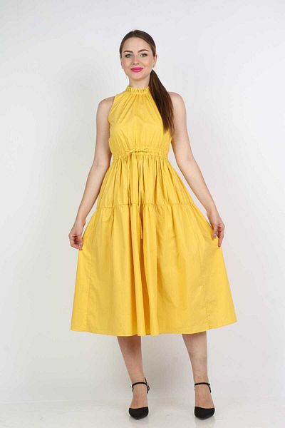 Nichii Solid Midi Dress with Waist Belt and No Sleeves