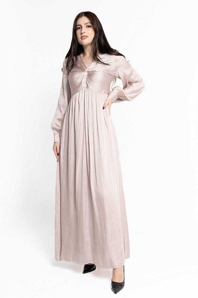 Nichii Women's Long Solid Dress with Wide Sleeves and Front Knot