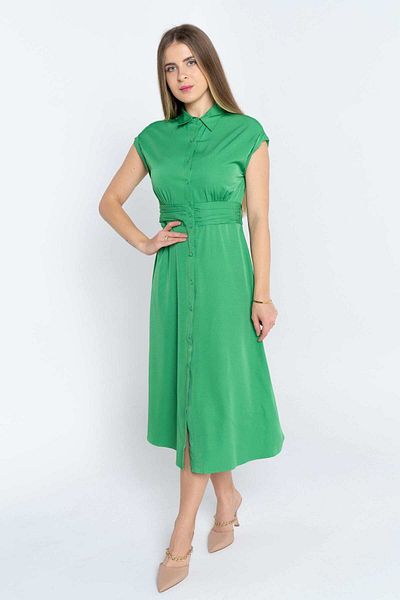 Nichii Women's Short Sleeve Midi Dress with Front Buttons