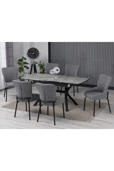 Sar Pakete Venüs Delta Serisi, Lak Panel Masa Takımı – 6 Sandalyeli 170x90 cm Şık Yemek Masası