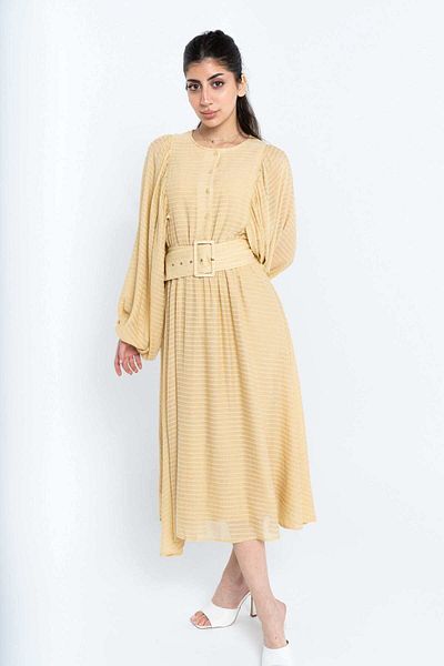 Nichii Plus Size Women's Midi Dress with Waist Belt