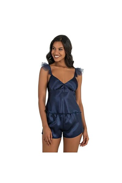 Narnuga Marsilyan- Navy Blue Satin Shorts Set 9212