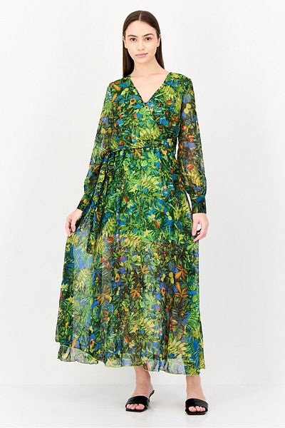 Spy Zone Exchange Women Floral Print Belted Maxi Dress, Multicolor