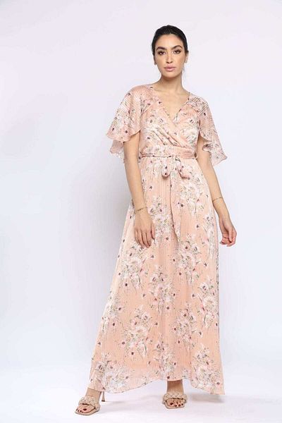 Nichii Floral Maxi Dress with Open Sleeves