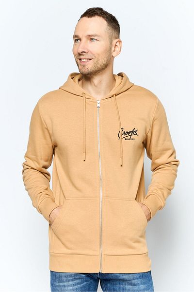 CROOKS CASTLES Men Hooded Brand Logo Long Sleeves Sweatshirt, Tan