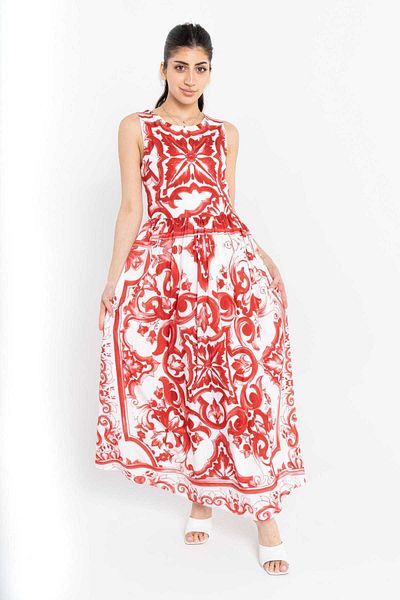 Nichii Women's Flared Printed Dress with Wide Bottom and Cinched Waist