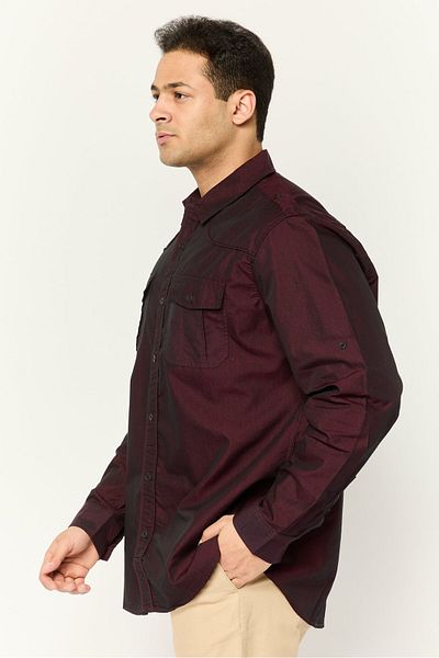 Truth Substance Men Regular Fit Plain Long Sleeve Casual Shirt, Deep Red