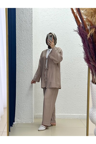 BENAHOLL Καλοκαιρινό Σετ Τσαμπάνιας με Παντελόνι/Σετ Τσαμπάνιας με Παντελόνι Φράουλα με Κορδόνια Μπροστά-MF213 Mink