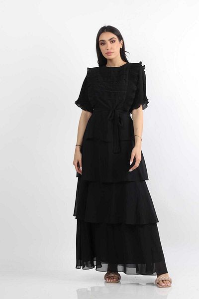 Nichii Women's Layered Evening Dress with Wide Sleeves
