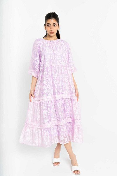 Nichii Women's Floral Tiered Midi Dress with 3/4 Sleeves