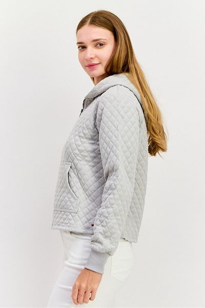 Nphilanthropy Women Quilted Half Zip Hooded Sweatshirt, Light Grey