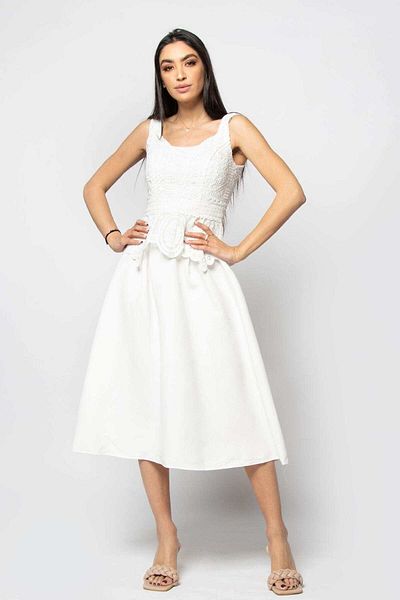 Nichii Short Sleeve Lace-Trimmed Midi Dress with Open Back