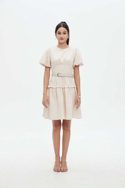 Nichii Women's Short Dress with Waist Belt and Half Sleeves
