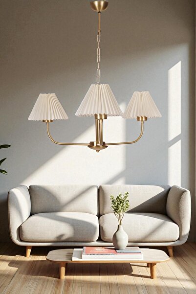 Lumexx APOLLO 3 LÜ ESKİTME PİLELİ KREM ABAJURLU AVİZE