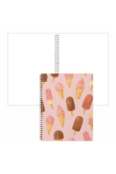 OBRO Spiral Notebook, Notebook, White Vellum Sheets, Unruled, Flower Print, A5, 80 sheets, 160 pages
