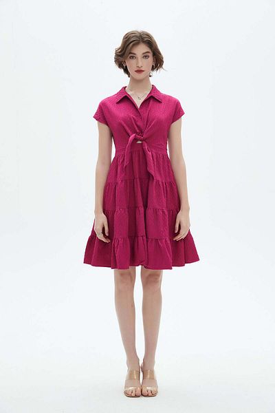 Nichii Short Ruffled Dress with Short Sleeves and Shirt Collar