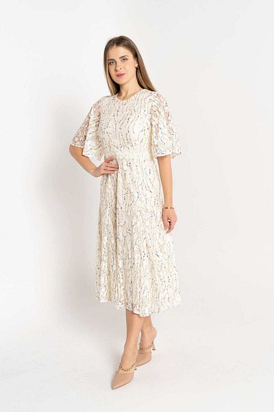 Nichii Womens' Midi Dress with Butterfly Sleeves and Round Neckline