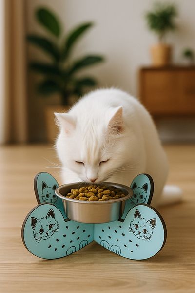EMSE Cat Dog Food Bowl Wooden and Steel Healthy