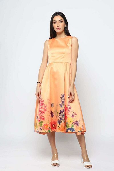 Nichii Floral Print Sleeveless Midi Dress with Round Neck