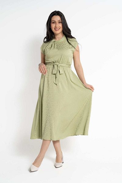 Nichii Solid Midi Dress with Short Sleeves and Waist Detail
