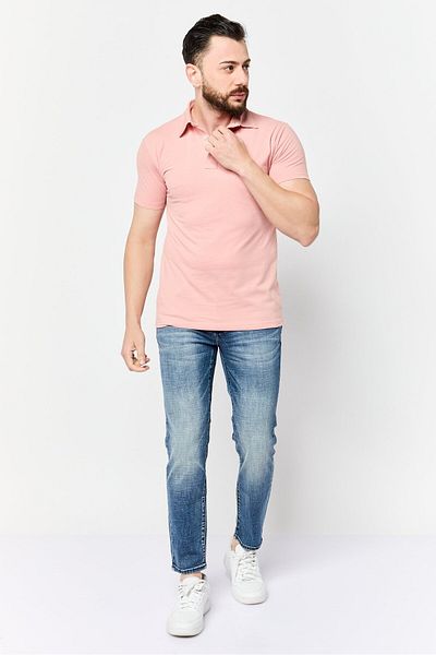 Romeo NYC Men Regular Fit Plain Short Sleeve Polo Shirt, Rose Pink