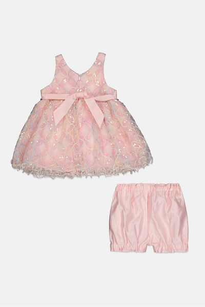 American Princess Toddlers Girl 2 Pieces Sequined Partywear Dress And Short Set, Multicolor