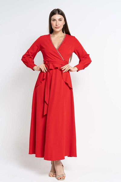 Nichii Embroidered Women's Long Sleeve Maxi Dress with Seven Slit