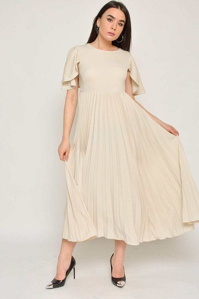 Nichii Pleated Short Sleeve Open Midi Dress