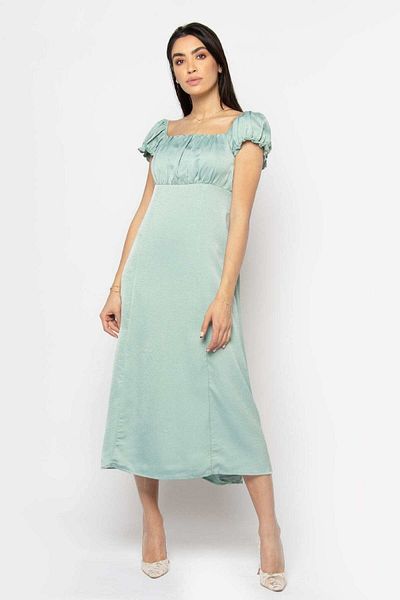 Nichii Women's Ruffled Midi Dress with Short Ruffled Sleeves