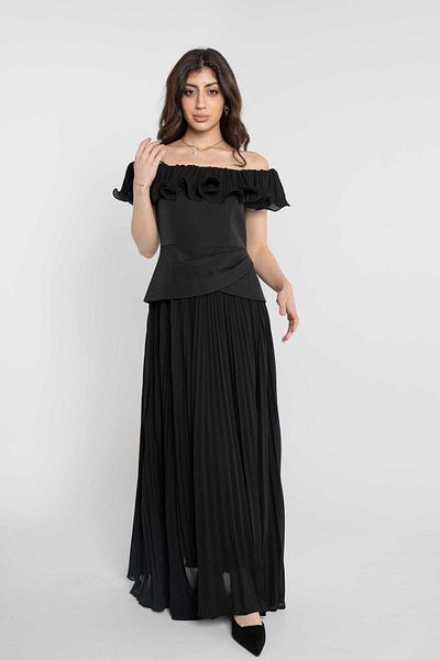 Nichii Pleated Off-Shoulder Midi Evening Dress