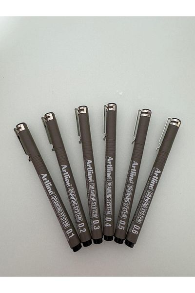 artline Drawing Pen 0.1 - 0.2 - 0.3 - 0.4 - 0.5 - 0.6 mm Black (6 Pcs)