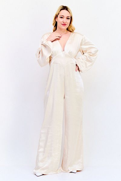 Archive Design Studio Women Long Sleeve Plain Jumpsuit, Beige