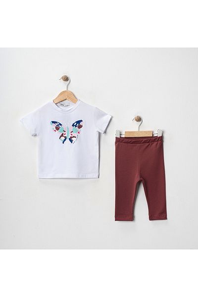 MK Mukko Kids Girls' Butterfly Printed Basic Seasonal/Summer Leggings T-Shirt Bottom Top Set