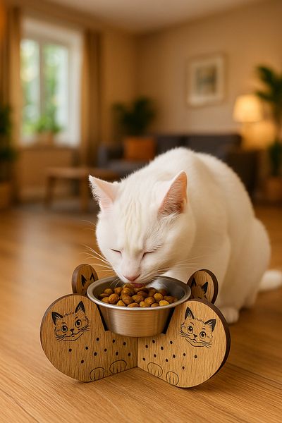 EMSE Cat Dog Food Bowl Wooden and Steel Healthy