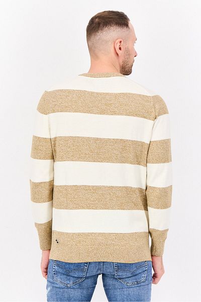 Navtech By Nautica Men Crew Neck Stripe Sweater, Beige/Cream